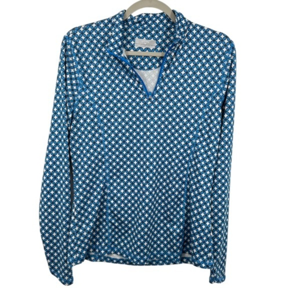 Callaway Weather Series Womens Medium Blue White Geometric 1/4 Zip Golf Pullover